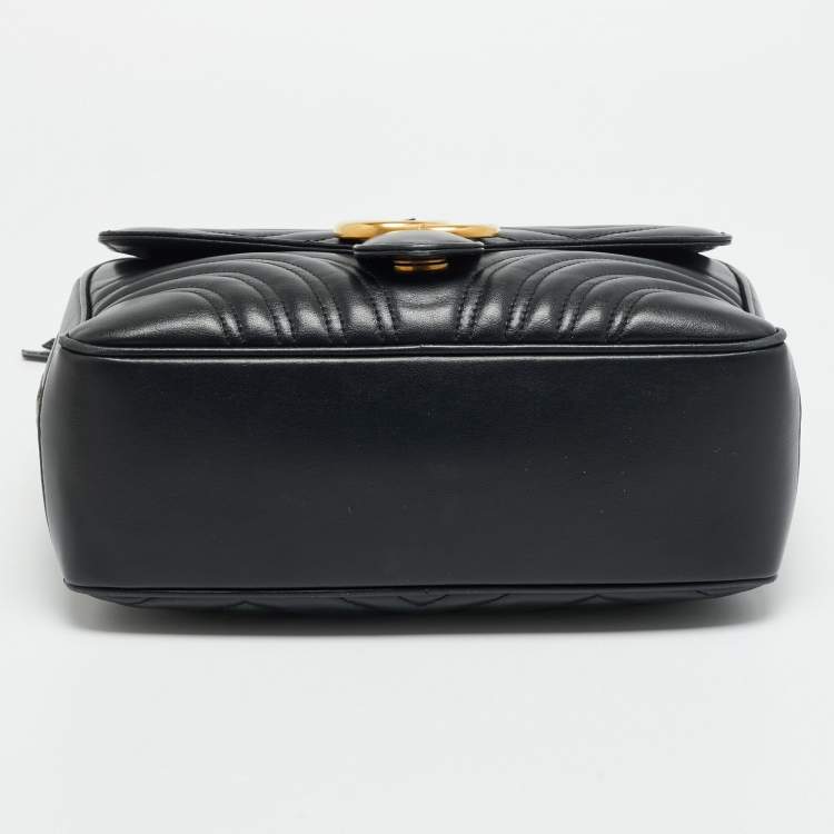 Pre Owned Gucci Sylvie Web Small Black Matelassé Leather GG Marmont Top Handle Bag