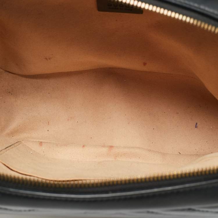 Pre Owned Gucci Sylvie Web Small Black Matelassé Leather GG Marmont Top Handle Bag