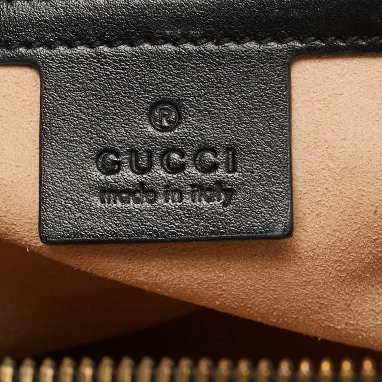 Pre Owned Gucci Sylvie Web Small Black Matelassé Leather GG Marmont Top Handle Bag