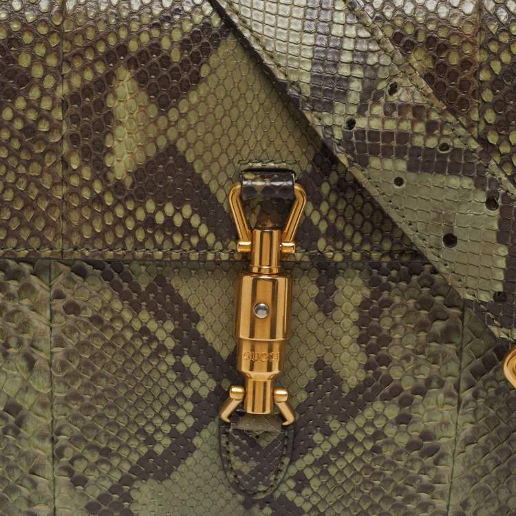 Pre Owned Gucci Jackie Olive Green Python Flap Shoulder Bag
