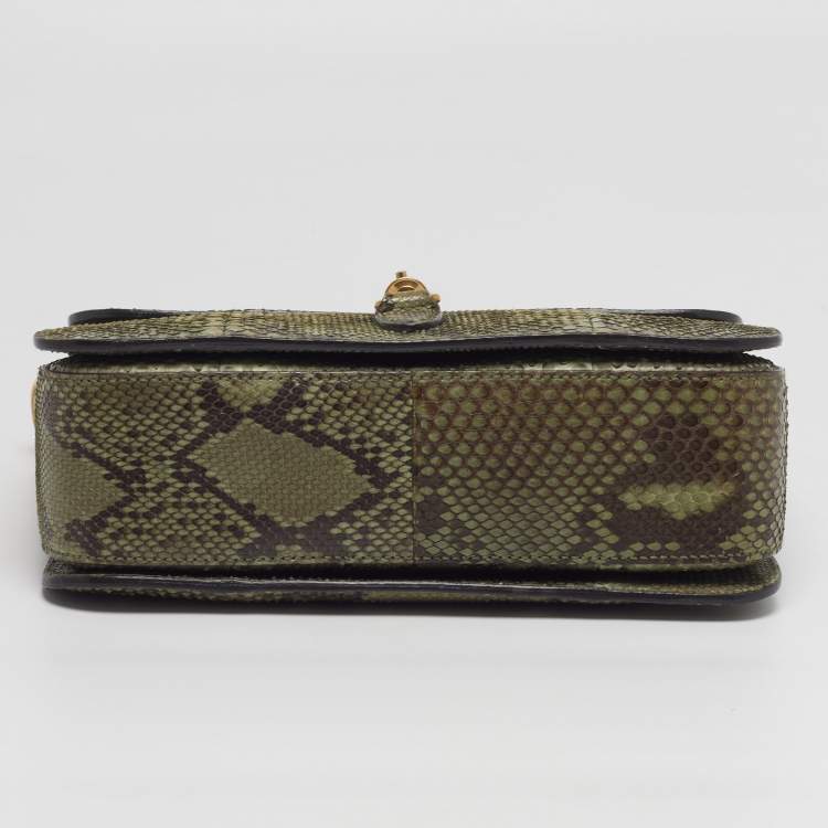 Pre Owned Gucci Jackie Olive Green Python Flap Shoulder Bag