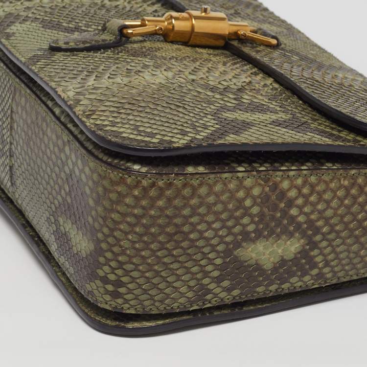 Pre Owned Gucci Jackie Olive Green Python Flap Shoulder Bag