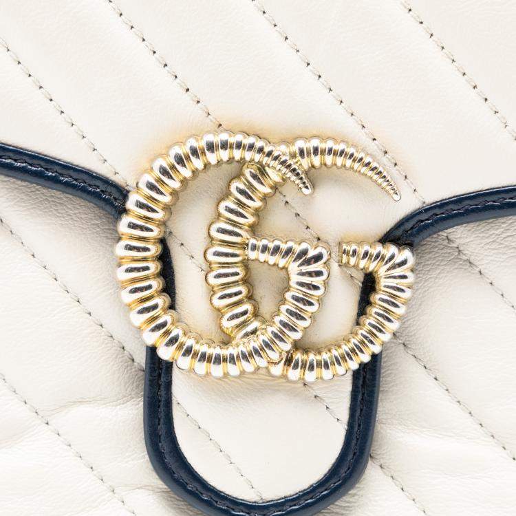 مملوكة مسبقًا Gucci Blue/White Mini GG Marmont Matelasse Diagonal Leather Torchon Top Handle Bag