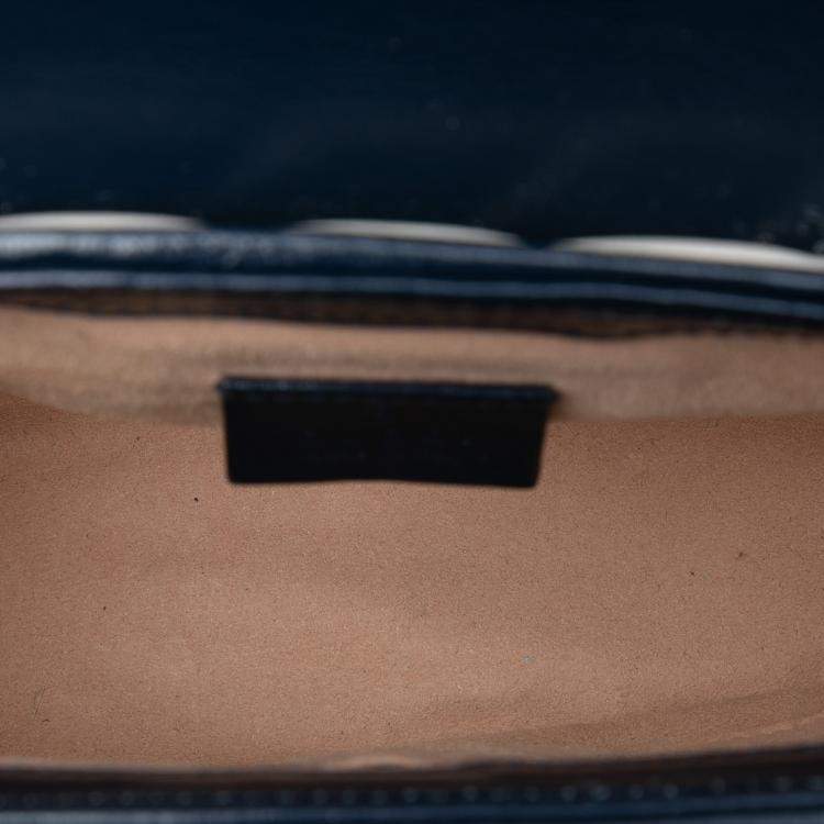 مملوكة مسبقًا Gucci Blue/White Mini GG Marmont Matelasse Diagonal Leather Torchon Top Handle Bag