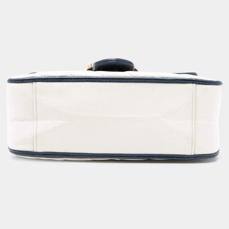 مملوكة مسبقًا Gucci Blue/White Mini GG Marmont Matelasse Diagonal Leather Torchon Top Handle Bag