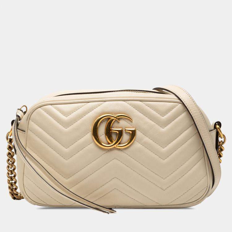 Pre Owned Gucci White Small GG Marmont Matelasse Leather Crossbody