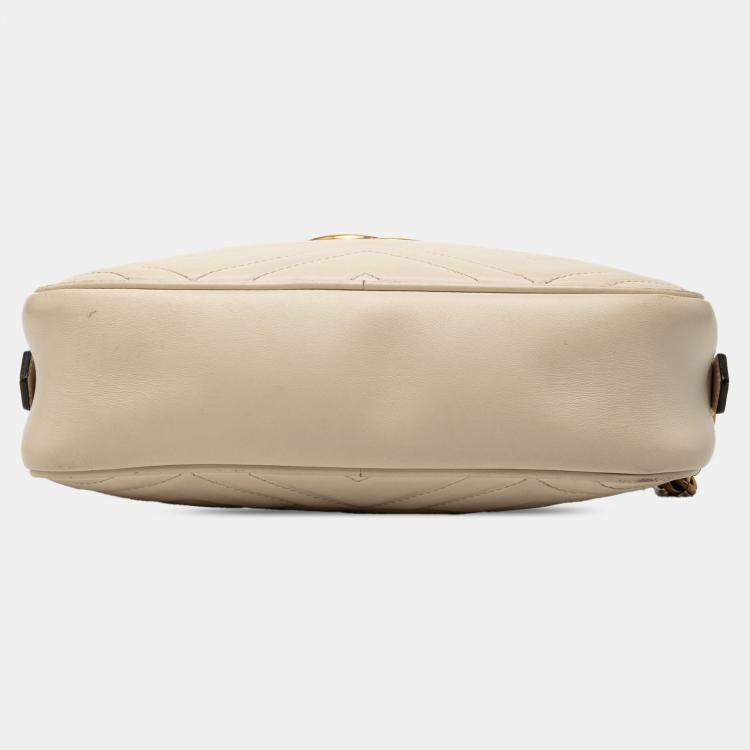 Pre Owned Gucci White Small GG Marmont Matelasse Leather Crossbody