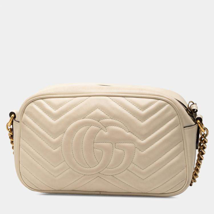 Pre Owned Gucci White Small GG Marmont Matelasse Leather Crossbody