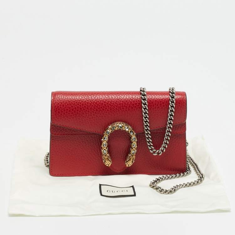 Pre Owned Gucci Dionysus Crystal Super Mini Red Leather Shoulder Bag
