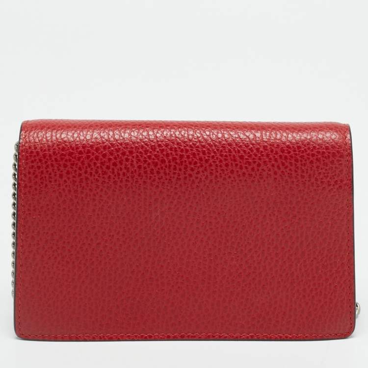 Pre Owned Gucci Dionysus Crystal Super Mini Red Leather Shoulder Bag