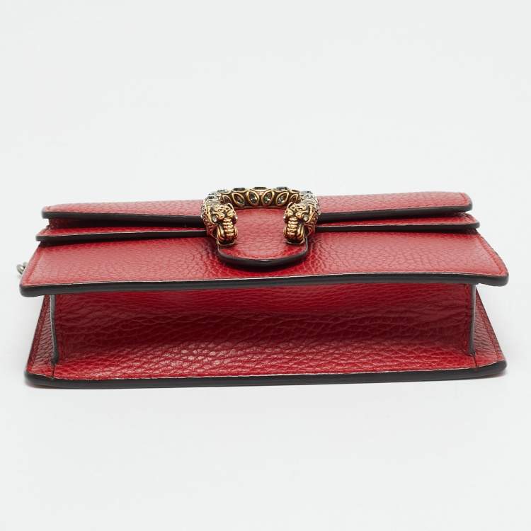 Pre Owned Gucci Dionysus Crystal Super Mini Red Leather Shoulder Bag