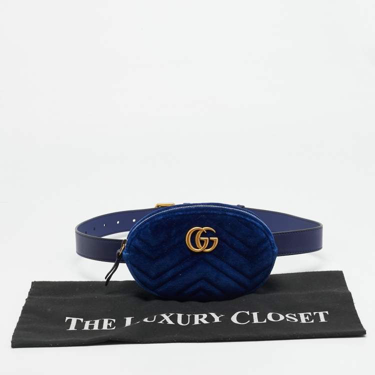 Pre Owned Gucci GG Marmont Blue Matelassé Velvet Belt Bag
