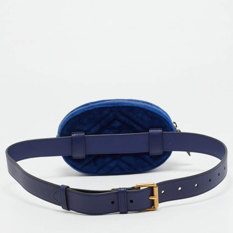 Pre Owned Gucci GG Marmont Blue Matelassé Velvet Belt Bag