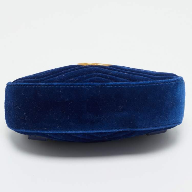 Pre Owned Gucci GG Marmont Blue Matelassé Velvet Belt Bag
