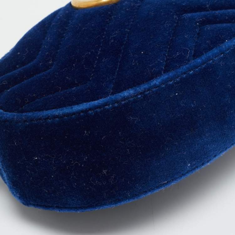Pre Owned Gucci GG Marmont Blue Matelassé Velvet Belt Bag