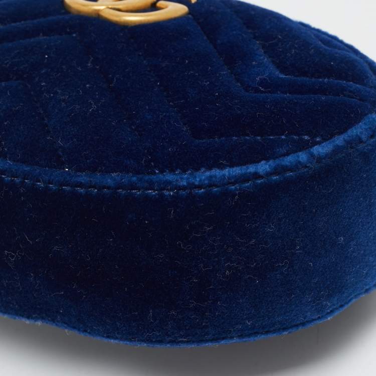 Pre Owned Gucci GG Marmont Blue Matelassé Velvet Belt Bag