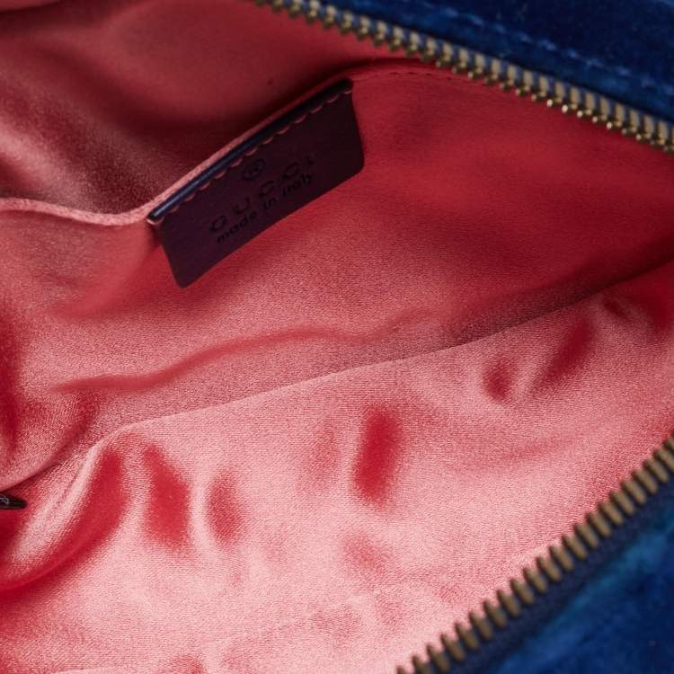 Pre Owned Gucci GG Marmont Blue Matelassé Velvet Belt Bag