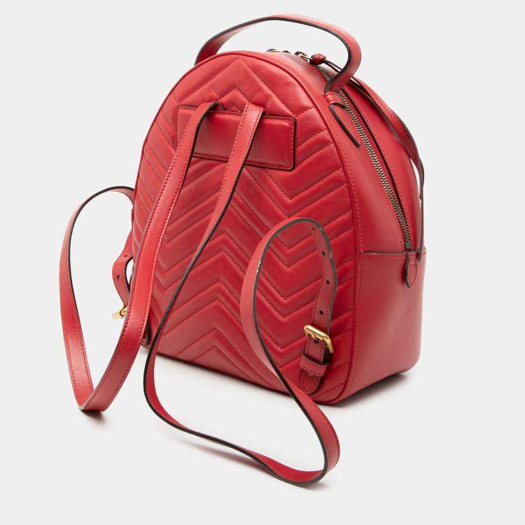 Pre Owned Gucci Red Small GG Marmont Matelasse Leather Backpack