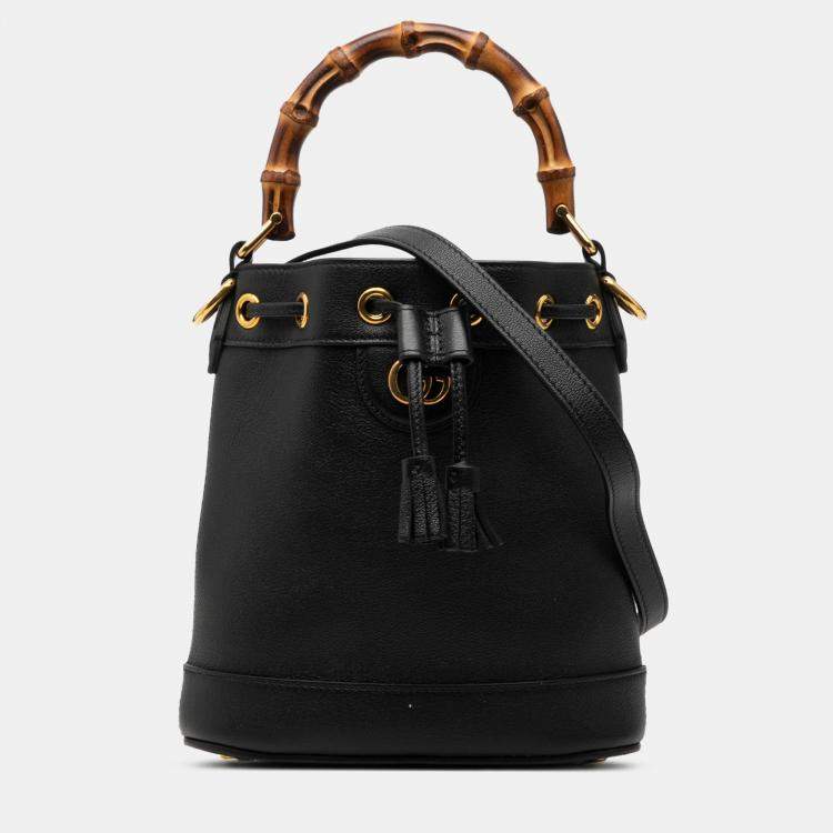 Pre Owned Gucci Black Mini Calfskin Bamboo Diana Bucket Bag