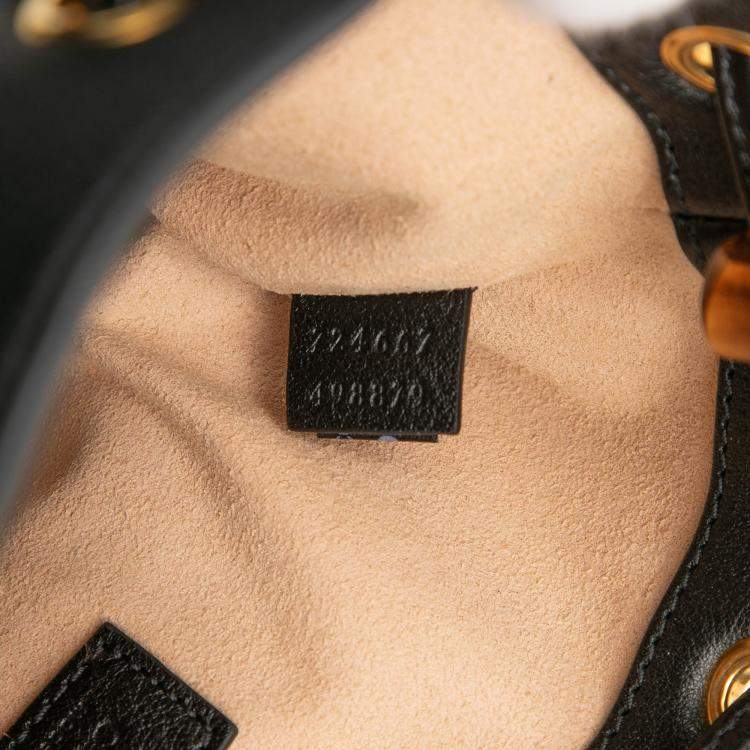 Pre Owned Gucci Black Mini Calfskin Bamboo Diana Bucket Bag
