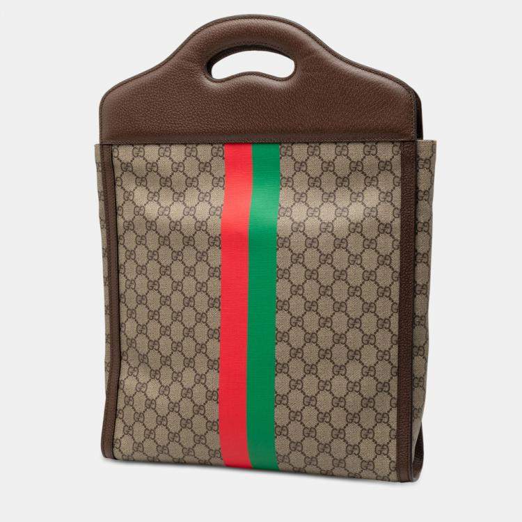 Pre Owned Gucci Brown GG Supreme Web Tiger Satchel