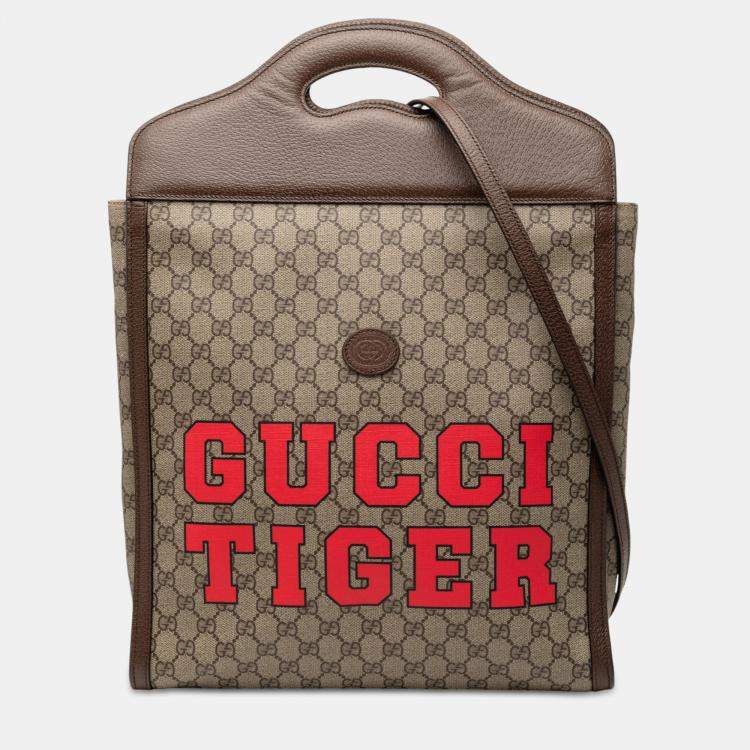 Pre Owned Gucci Brown GG Supreme Web Tiger Satchel
