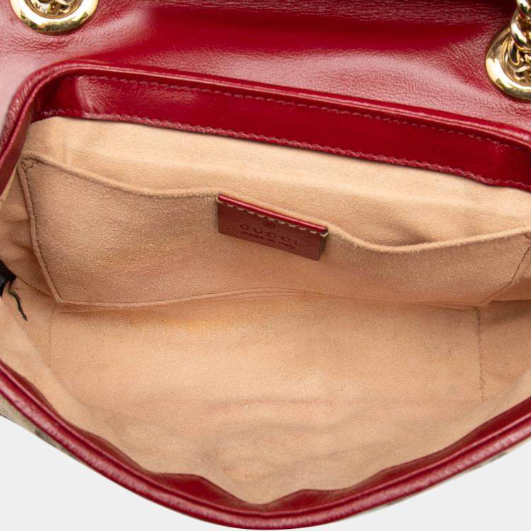 Pre Owned Gucci Brown Red Small GG Marmont Matelasse Diagonal GG Canvas and Leather Shoulder Bag