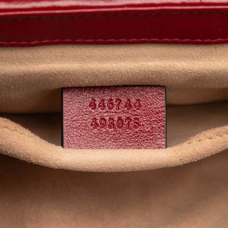 Pre Owned Gucci Brown Red Small GG Marmont Matelasse Diagonal GG Canvas and Leather Shoulder Bag