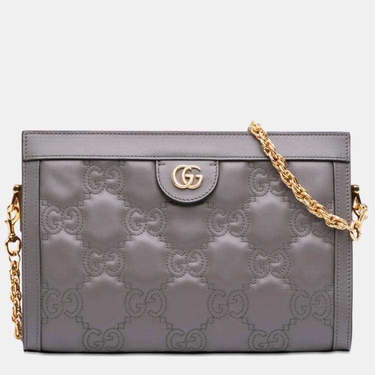 Pre Owned Gucci Grey Small GG Marmont Matelasse Leather Ophidia Chain Bag
