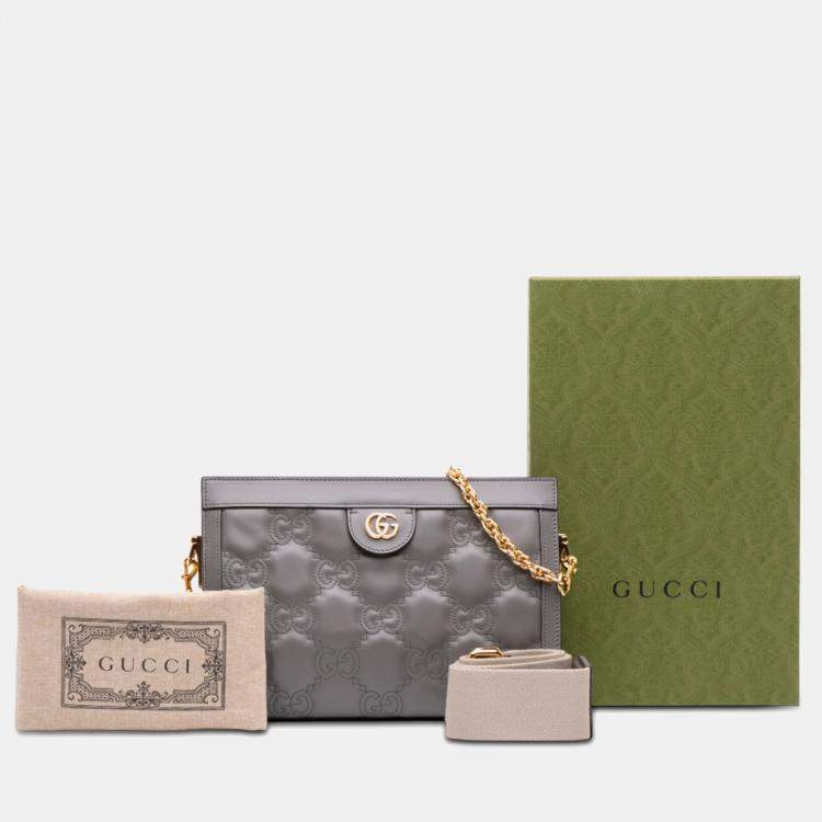 Pre Owned Gucci Grey Small GG Marmont Matelasse Leather Ophidia Chain Bag