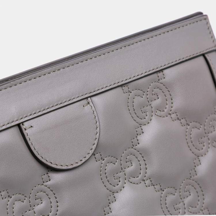 Pre Owned Gucci Grey Small GG Marmont Matelasse Leather Ophidia Chain Bag