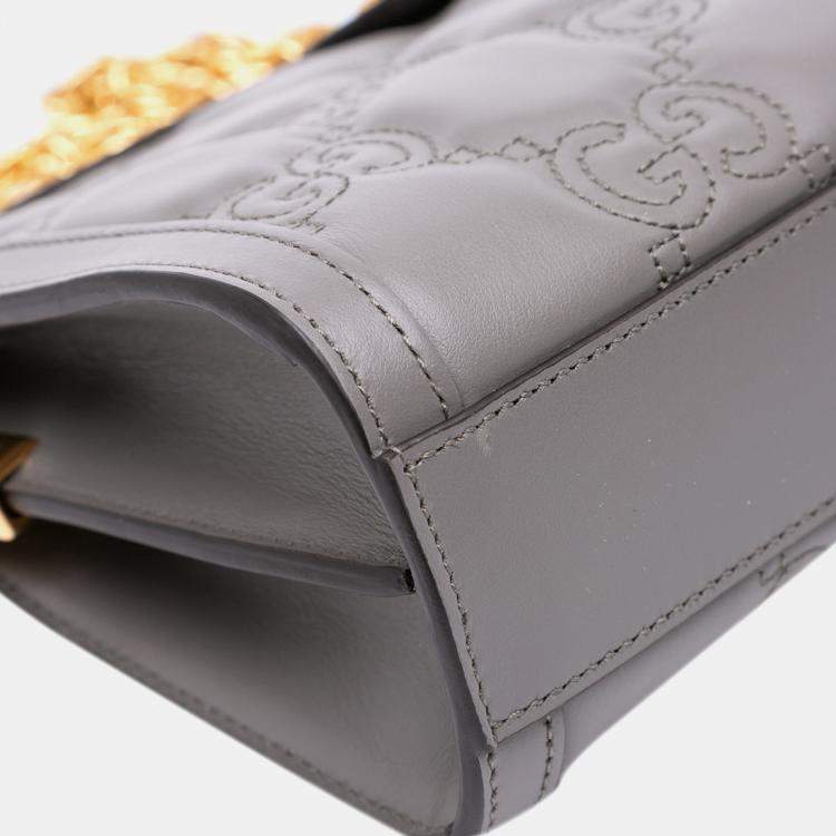 Pre Owned Gucci Grey Small GG Marmont Matelasse Leather Ophidia Chain Bag