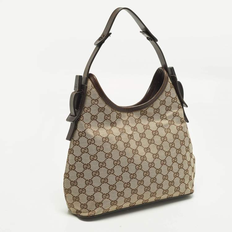 مملوكة مسبقًا Gucci Beige/Brown GG Canvas and Leather Hobo