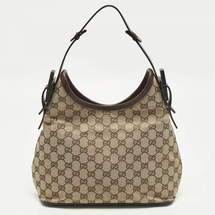 مملوكة مسبقًا Gucci Beige/Brown GG Canvas and Leather Hobo