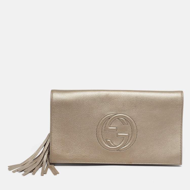 Pre Owned Gucci Beige Soho Tassel Leather Clutch