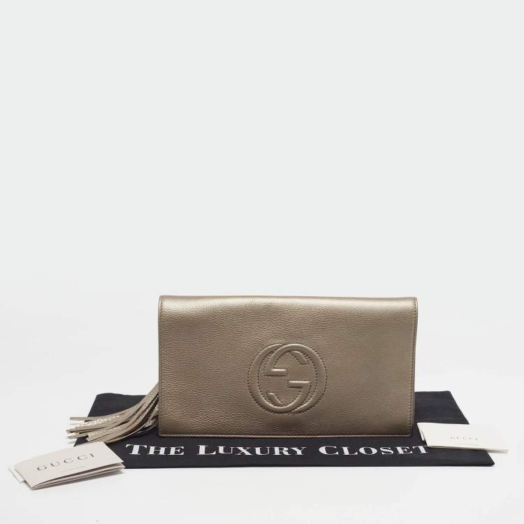 Pre Owned Gucci Beige Soho Tassel Leather Clutch