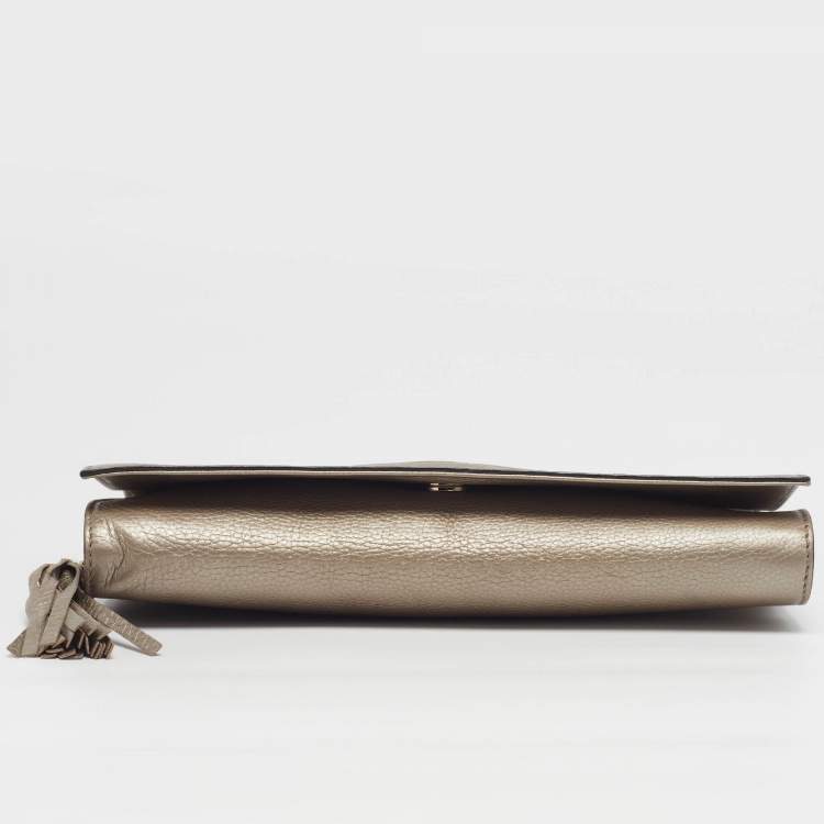 Pre Owned Gucci Beige Soho Tassel Leather Clutch