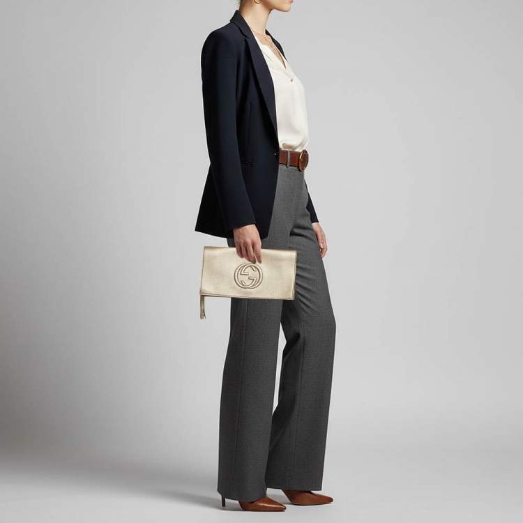 Pre Owned Gucci Beige Soho Tassel Leather Clutch