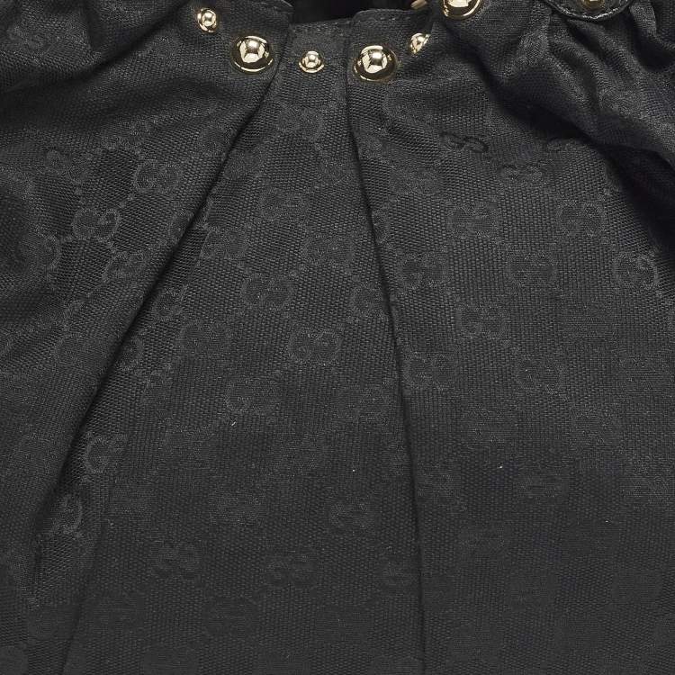 Pre Owned Gucci Pelham Studded Black GG Canvas and Leather Hobo