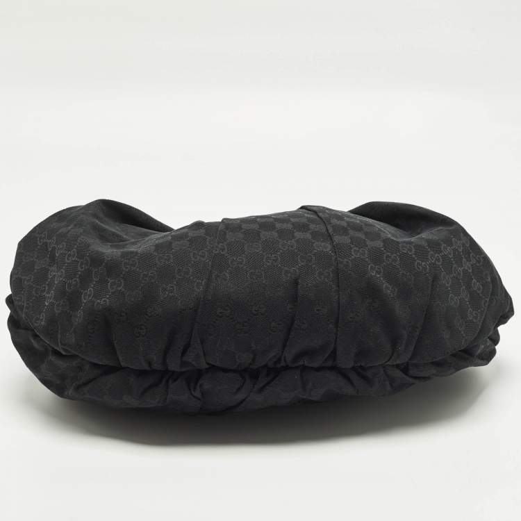 Pre Owned Gucci Pelham Studded Black GG Canvas and Leather Hobo