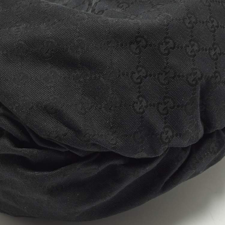 Pre Owned Gucci Pelham Studded Black GG Canvas and Leather Hobo