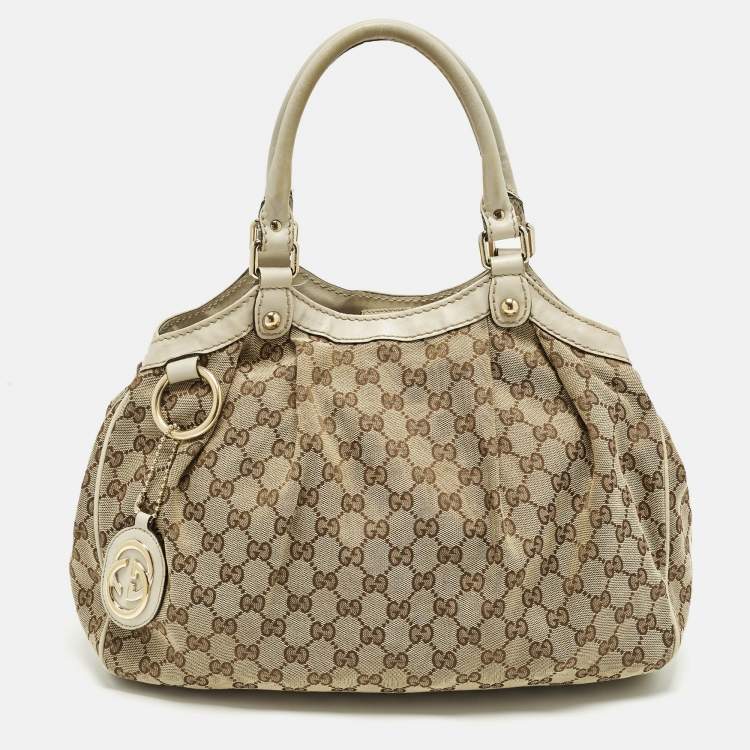 مملوكة مسبقًا Gucci Sukey Medium Beige GG Canvas and Leather Tote
