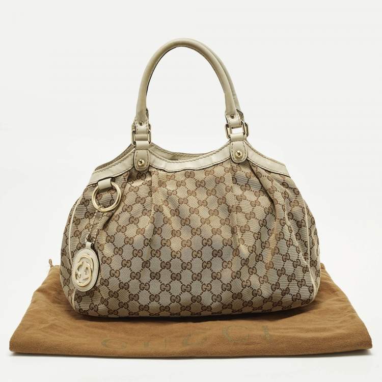 مملوكة مسبقًا Gucci Sukey Medium Beige GG Canvas and Leather Tote