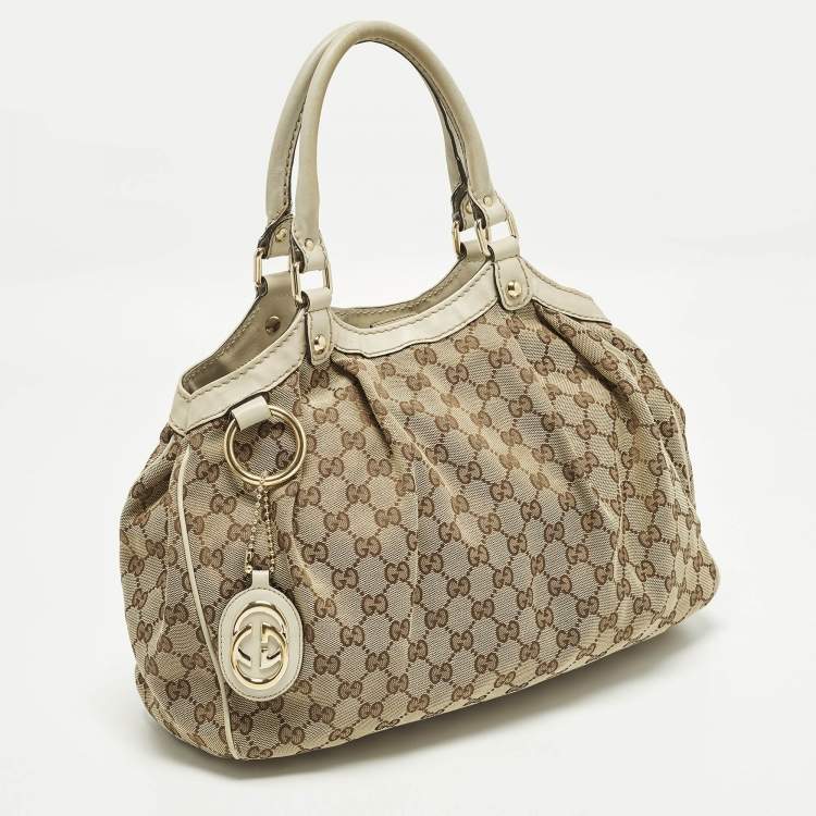مملوكة مسبقًا Gucci Sukey Medium Beige GG Canvas and Leather Tote