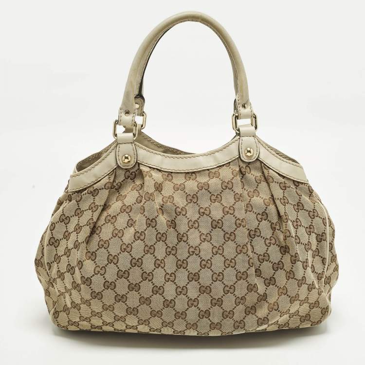 مملوكة مسبقًا Gucci Sukey Medium Beige GG Canvas and Leather Tote