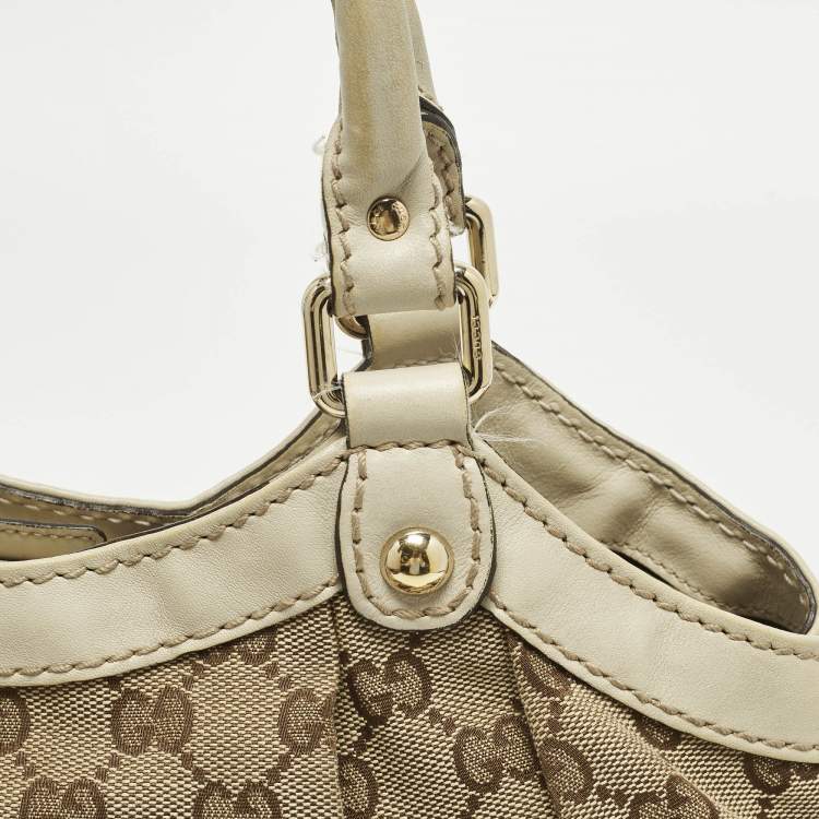 مملوكة مسبقًا Gucci Sukey Medium Beige GG Canvas and Leather Tote