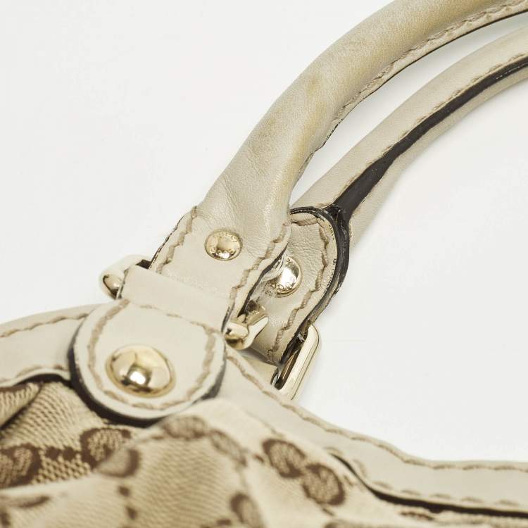 مملوكة مسبقًا Gucci Sukey Medium Beige GG Canvas and Leather Tote