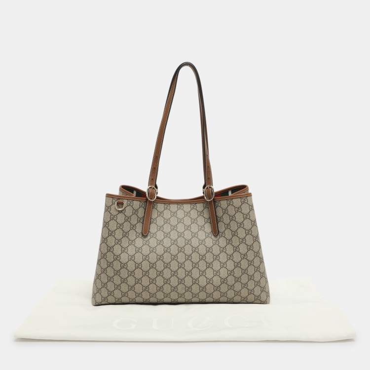 Pre Owned Gucci GG Emblem Large Beige/Brown Coated Canvas Tote