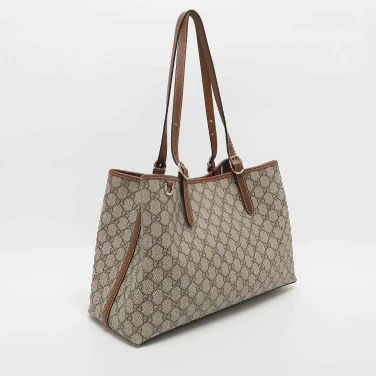Pre Owned Gucci GG Emblem Large Beige/Brown Coated Canvas Tote