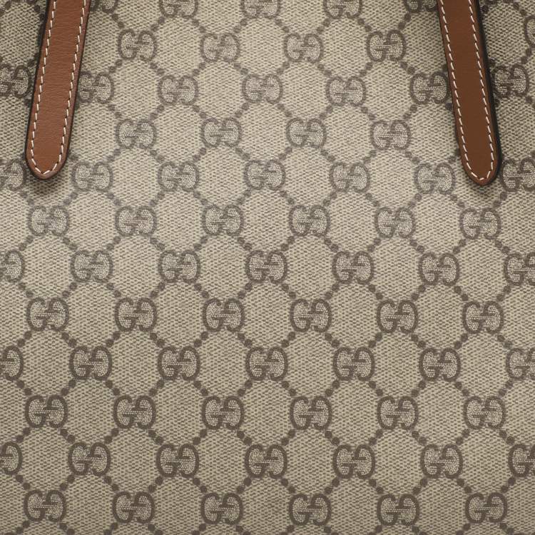 Pre Owned Gucci GG Emblem Large Beige/Brown Coated Canvas Tote